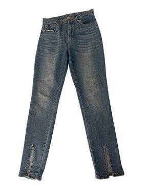 Denim Blue Jeans Ankle Slit Stretch No Back Pockets No Size Tag Measurement
